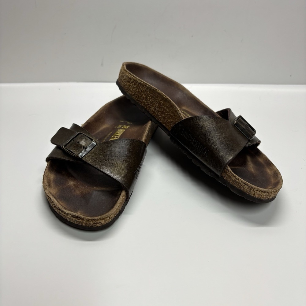 Birkenstock Madrid Metallic Gold Brown Birko Flor EU38 Women's 7 Narrow Fit Boho
